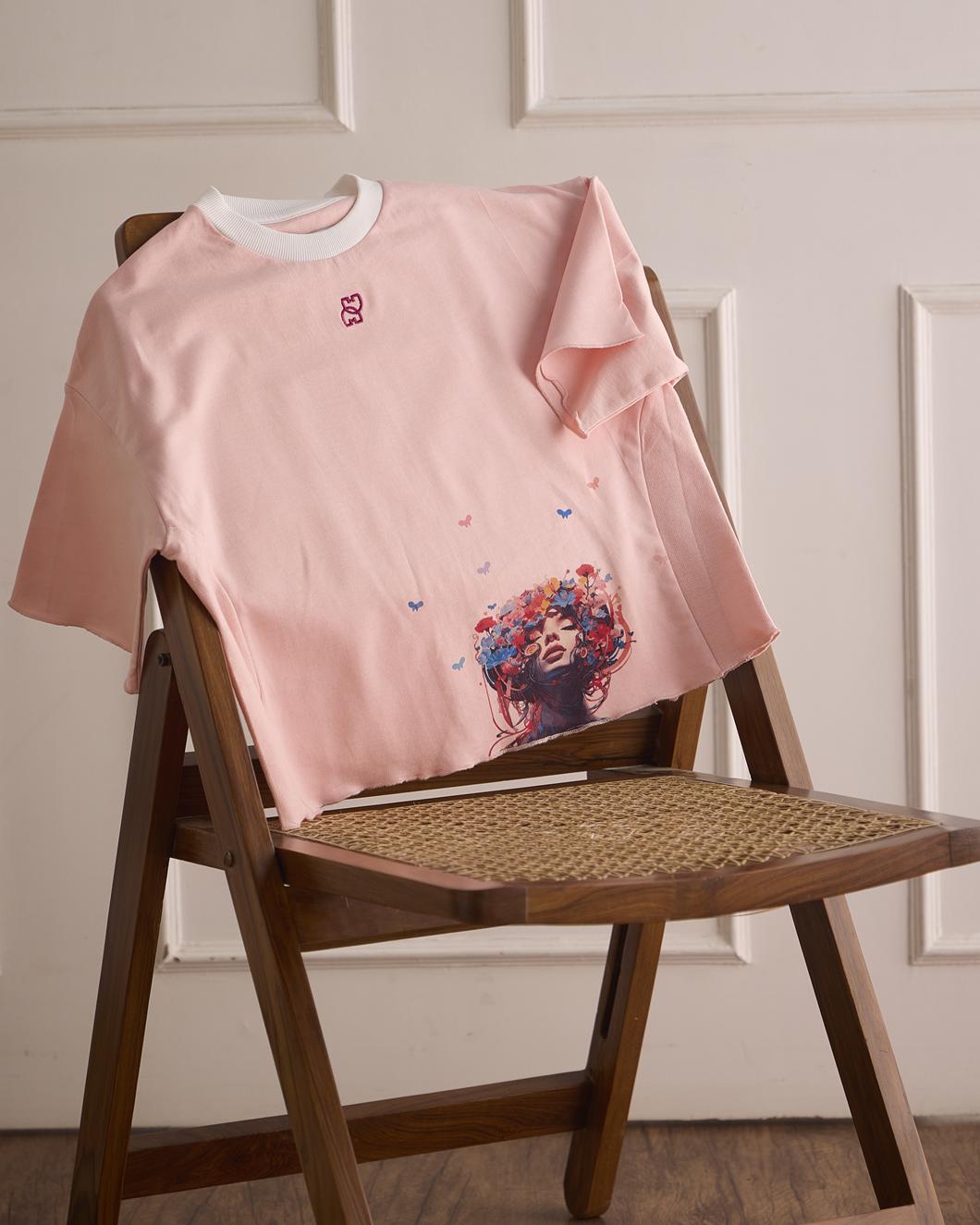 Blush Rose Artistic Women’s Oversized Crop T-Shirt